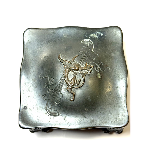 Antique Heraldio Bronze 1408 Art Noveau Dragon Rare Spelter Bronze Trinket Box - Picture 6 of 9